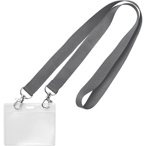 25 Mm Lanyard Mit 2 Metallkarabinern , grau, Polyester, 90,00cm x 2,50cm (Länge x Breite), Bild 1