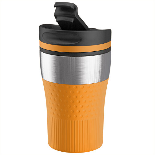 Thermobecher RETUMBLER-BAYAMO CORPORATE , Retumbler, silber / orange / orange, Edelstahl, Kunststoff, Silikon, 13,80cm x 9,00cm x 6,35cm (Länge x Höhe x Breite), Bild 1