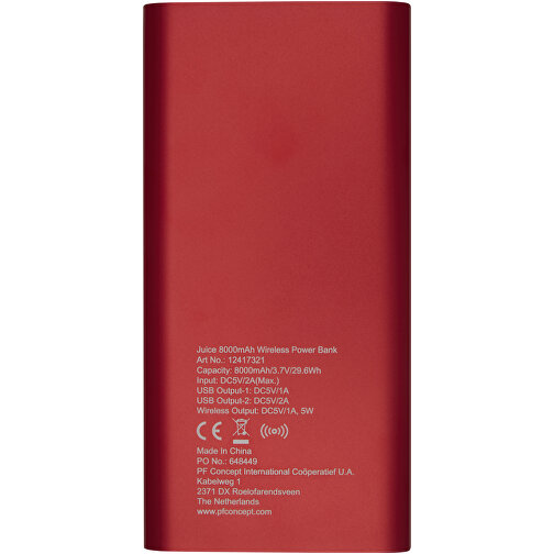 Juice 8000 MAh Kabellose Powerbank , rot, ABS Kunststoff, Aluminium, 15,10cm x 1,20cm x 7,40cm (Länge x Höhe x Breite), Bild 5