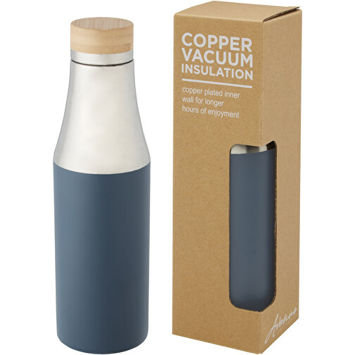 Hulan 540 Ml Kupfer-Vakuum Isolierflasche Mit Bambusdeckel , eisblau, Edelstahl, Bambusholz, 24,70cm (Höhe), Bild 1