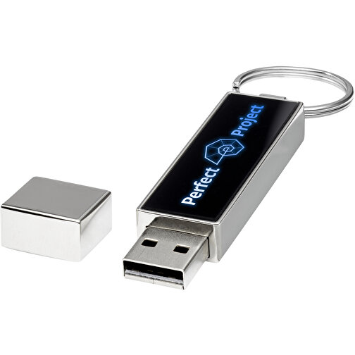 Rechteckiger Light Up USB Stick , schwarz / blau MB , 32 GB , Zink Legierung, Kunststoff MB , 6,80cm x 0,90cm x 1,70cm (Länge x Höhe x Breite), Bild 2