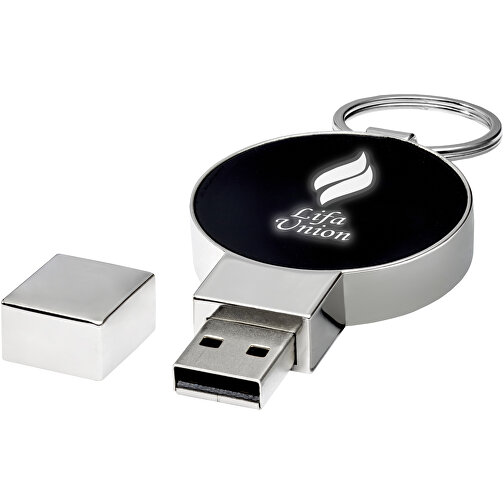 Runder Light Up USB Stick , schwarz / silber / weiss MB , 32 GB , Zink Legierung, Kunststoff MB , 6,90cm x 0,90cm x 3,80cm (Länge x Höhe x Breite), Bild 2