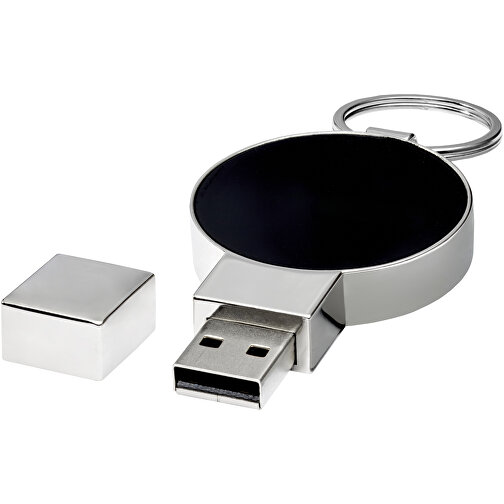 Runder Light Up USB Stick , schwarz / silber / weiss MB , 2 GB , Zink Legierung, Kunststoff MB , 6,90cm x 0,90cm x 3,80cm (Länge x Höhe x Breite), Bild 1