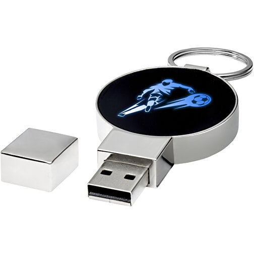 Runder Light Up USB Stick , blau / schwarz / silber MB , 16 GB , Zink Legierung, Kunststoff MB , 6,90cm x 0,90cm x 3,80cm (Länge x Höhe x Breite), Bild 2