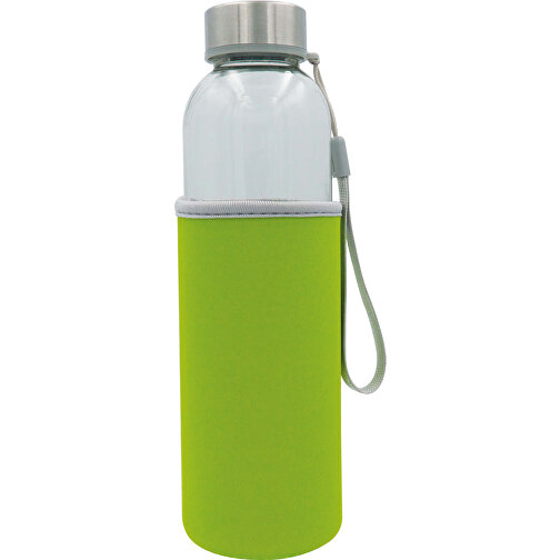 Trinkflasche Aus Glas Mit Neoprenhülle 500ml , transparente hellgrün, Körper: Glas, Deckel: PP, 22,50cm (Höhe), Bild 1