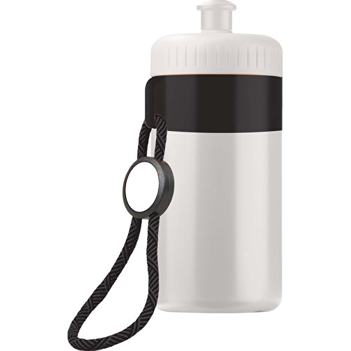 Sportflasche Mit Halteschlaufe 500ml , weiss / schwarz, LDPE & PP, 17,00cm (Höhe), Bild 1