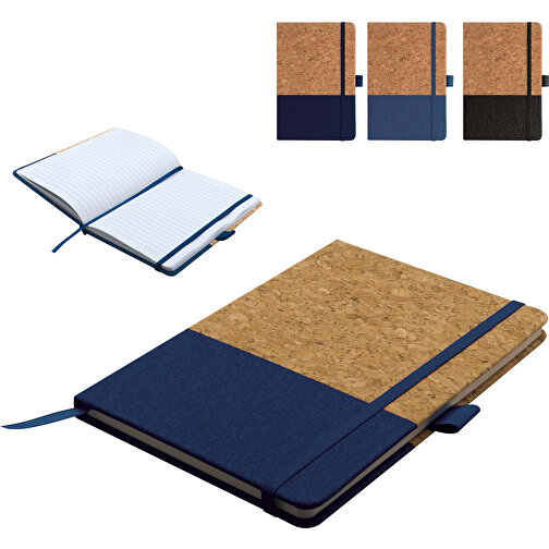 Notizbuch DIN A5 Aus Kork , dunkelblau, Cork, vegan leather & recycled paper, 14,00cm x 21,00cm x 1,40cm (Länge x Höhe x Breite), Bild 4