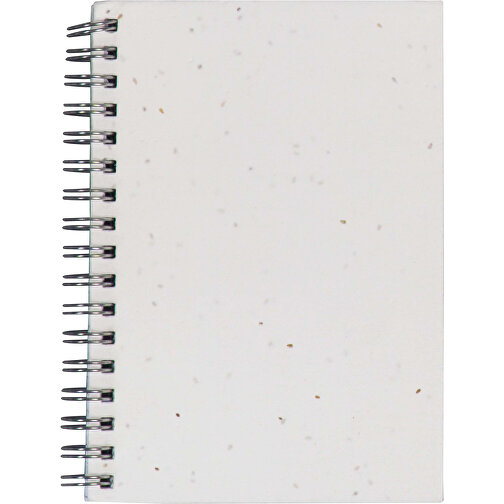 Spiral-Notizbuch Aus Saatgutpapier , weiß, Biopapier, 11,00cm x 14,80cm x 1,70cm (Länge x Höhe x Breite), Bild 1