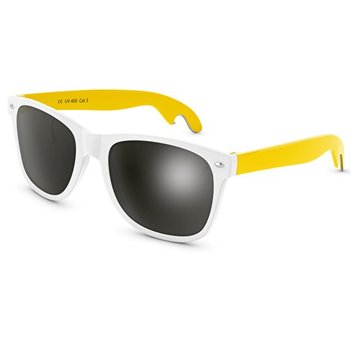 SunShine Cheers Glänzend - UV 400 , Promo Effects, weiß/gelb, Rahmen aus Polycarbonat und Glass aus AC, 14,50cm x 4,80cm x 15,00cm (Länge x Höhe x Breite), Bild 1