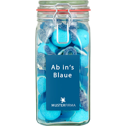 Bügelglas L Blau , Glas mit Drahtbügel, 13,00cm x 21,50cm x 10,00cm (Länge x Höhe x Breite), Bild 1