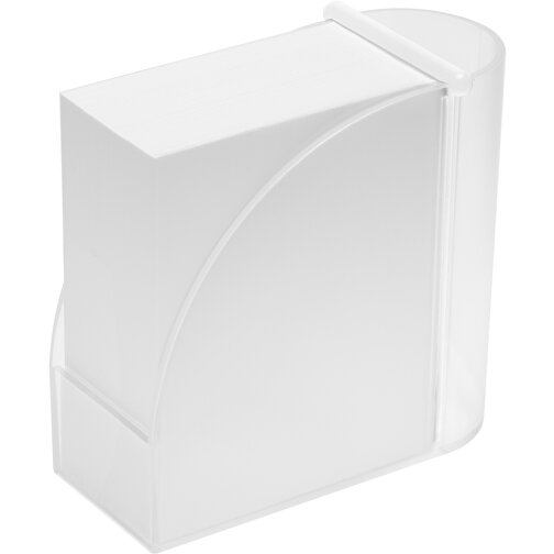 Zettelbox Mit Integriertem Köcher 'Design' , gefrostet glasklar, weiß, PS+PAP, 10,70cm x 10,40cm x 5,40cm (Länge x Höhe x Breite), Bild 1