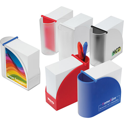 Zettelbox Mit Integriertem Köcher 'Design' , gefrostet glasklar, weiß, PS+PAP, 10,70cm x 10,40cm x 5,40cm (Länge x Höhe x Breite), Bild 2