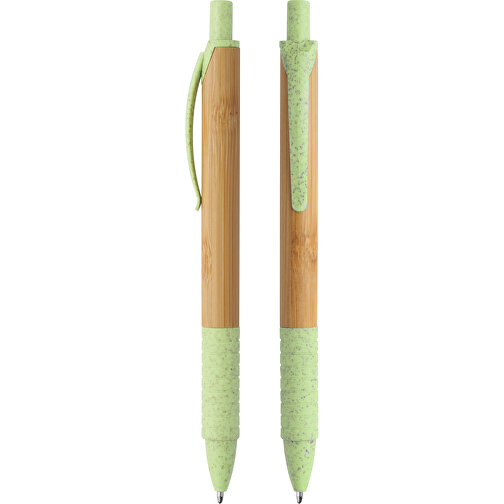 Druckkugelschreiber Bambus , beige, hellgrün, HO+WS+ABS, 14,20cm (Länge), Bild 1