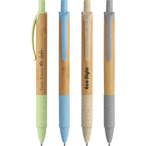 Druckkugelschreiber Bambus , beige, hellgrün, HO+WS+ABS, 14,20cm (Länge), Bild 2