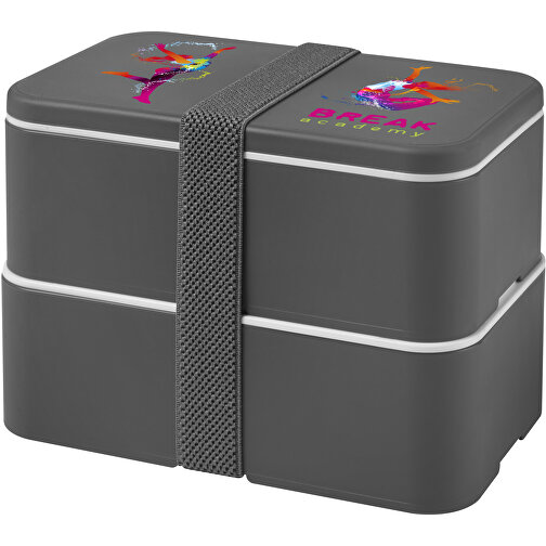 MIYO Doppel-Lunchbox , grau / grau / grau, PP Kunststoff, 18,00cm x 11,30cm x 11,00cm (Länge x Höhe x Breite), Bild 2