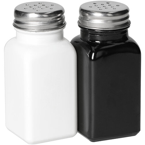 Salz-und Pfefferstreuer-Set 'Dispense' , schwarz/weiß, Glas, 4,00cm x 9,00cm x 4,00cm (Länge x Höhe x Breite), Bild 2