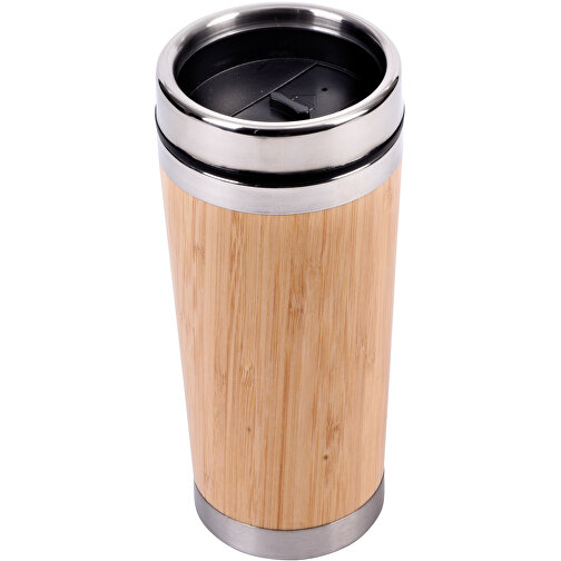 Isolierbecher BAMBOO DRINK , braun, silber, Edelstahl / Bambus / Kunststoff / Silikon, 17,50cm (Höhe), Bild 1
