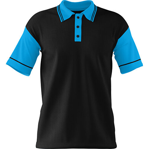 Poloshirt Individuell Gestaltbar , schwarz / himmelblau, 200gsm Poly / Cotton Pique, S, 65,00cm x 45,00cm (Höhe x Breite), Bild 1