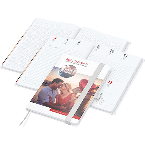 Buchkalender Match-Hybrid White Bestseller A5, Cover-Star Matt-individuell, Weiß , weiß, Schreibpapier 90 g/m², 21,00cm x 14,80cm (Länge x Breite), Bild 1