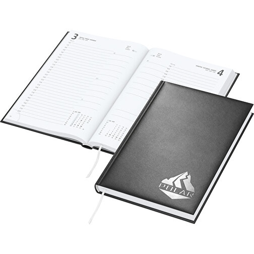 Buchkalender Advance Bestseller, Schwarz Inkl. Silberprägung , schwarz, silber, 21,00cm x 14,80cm (Länge x Breite), Bild 1