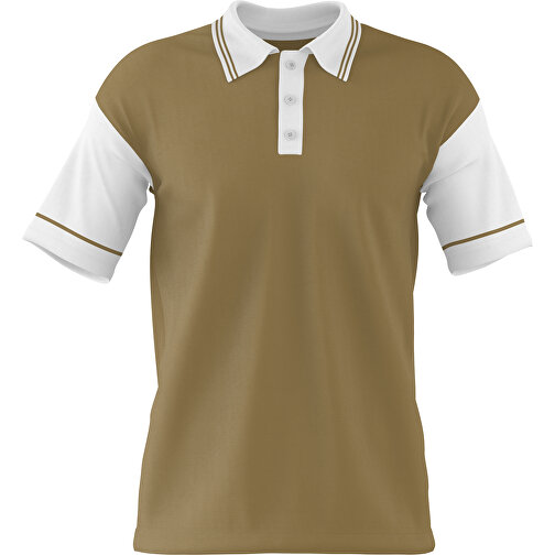 Poloshirt Individuell Gestaltbar , gold / weiss, 200gsm Poly / Cotton Pique, M, 70,00cm x 49,00cm (Höhe x Breite), Bild 1