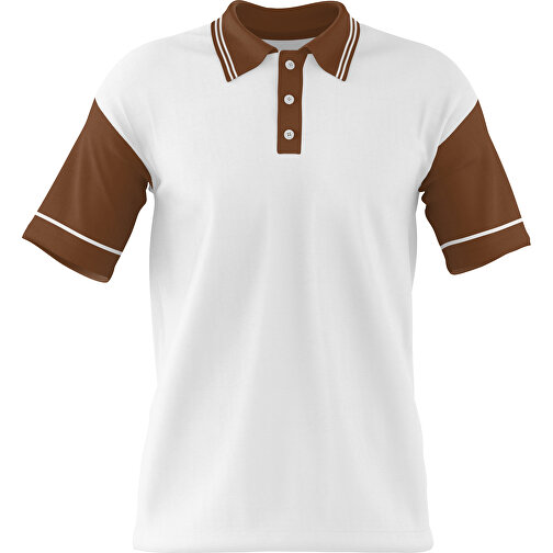 Poloshirt Individuell Gestaltbar , weiss / dunkelbraun, 200gsm Poly / Cotton Pique, M, 70,00cm x 49,00cm (Höhe x Breite), Bild 1