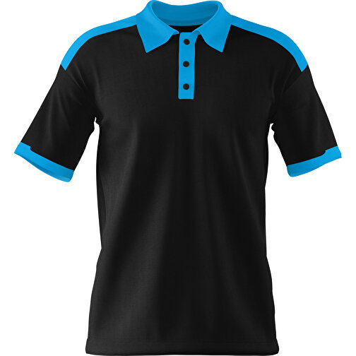 Poloshirt Individuell Gestaltbar , schwarz / himmelblau, 200gsm Poly / Cotton Pique, S, 65,00cm x 45,00cm (Höhe x Breite), Bild 1