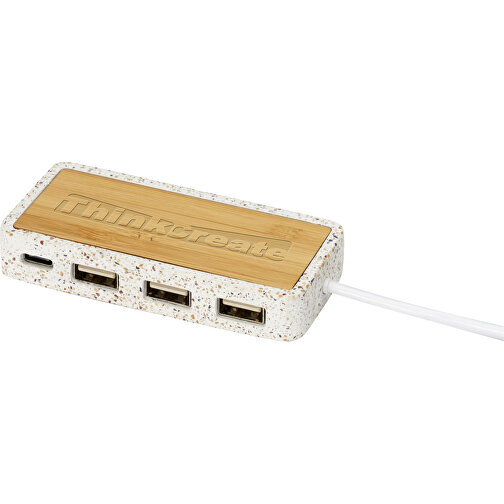 Terrazzo USB 2.0 Hub , natur, Kalkstein, Bambusholz, 9,00cm x 1,50cm x 4,10cm (Länge x Höhe x Breite), Bild 2