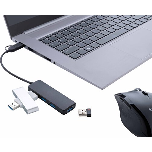 RCS Recycelter USB-Hub Mit Dual-Input, Schwarz , schwarz, ABS - recycelt, 2,80cm x 8,50cm (Länge x Höhe), Bild 4