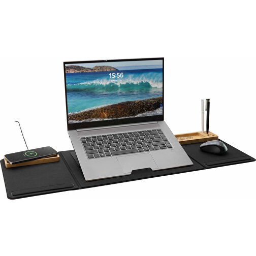Impact AWARE RPET Faltbare Desk-Organizer Mit Laptop-Ständer, Schwarz , schwarz, PET - recycelt, 80,00cm x 0,50cm (Länge x Höhe), Bild 4