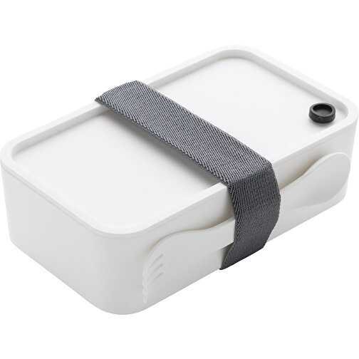 PP Lunchbox Mit Göffel, Weiß , weiß, PP, 19,00cm x 5,40cm (Länge x Höhe), Bild 1