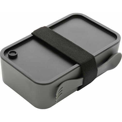 GRS RPP Lunchbox Mit Göffel, Grau , grau, Polypropylen - recycelt, 19,00cm x 5,40cm (Länge x Höhe), Bild 6