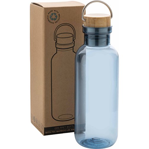 GRS RPET Flasche With Bambusdeckel Und Griff, Blau , blau, PET - recycelt, 7,50cm x 22,30cm (Länge x Höhe), Bild 5