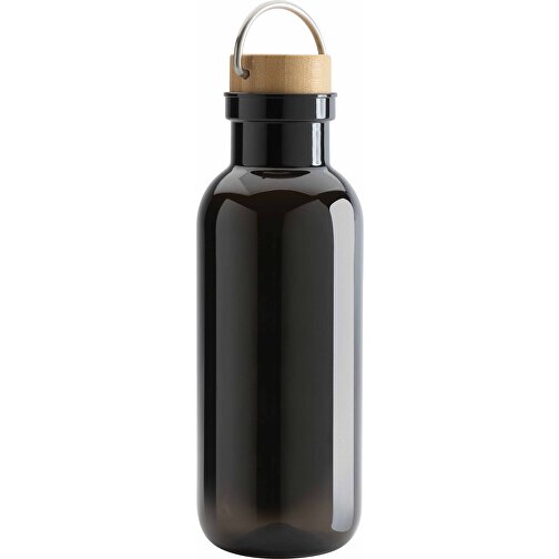 GRS RPET Flasche With Bambusdeckel Und Griff, Schwarz , schwarz, PET - recycelt, 7,50cm x 22,30cm (Länge x Höhe), Bild 2