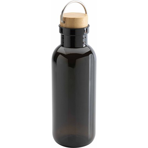 GRS RPET Flasche With Bambusdeckel Und Griff, Schwarz , schwarz, PET - recycelt, 7,50cm x 22,30cm (Länge x Höhe), Bild 4