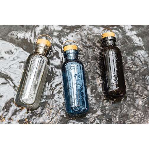 GRS RPET Flasche With Bambusdeckel Und Griff, Schwarz , schwarz, PET - recycelt, 7,50cm x 22,30cm (Länge x Höhe), Bild 9