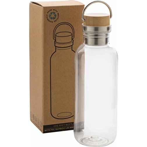 GRS RPET Flasche With Bambusdeckel Und Griff, Transparent , transparent, PET - recycelt, 7,50cm x 22,30cm (Länge x Höhe), Bild 5