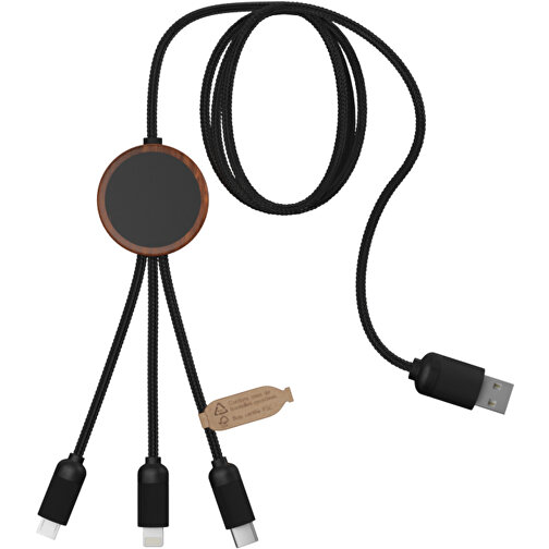 SCX.design C36 Câble de recharge étendu 3 en 1 rPET avec logo lumineux dans un boîtier rond en bambo, Image 6
