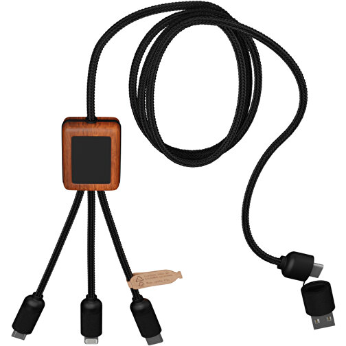 SCX.design C38 Câble de recharge 5 en 1 en rPET dans un boîtier carré en bambou avec logo lumineux, Image 4