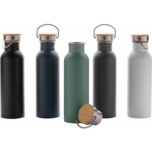 Moderne Stainless-Steel Flasche Mit Bambusdeckel, Schwarz , schwarz, Edelstahl, 7,10cm x 24,00cm (Länge x Höhe), Bild 7