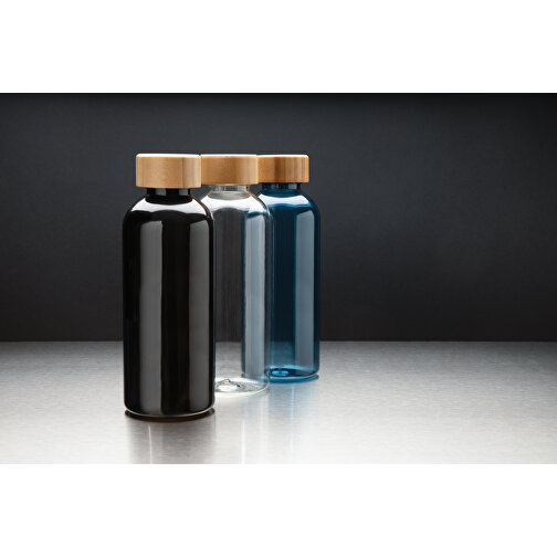 GRS RPET Flasche Mit Bambus-Deckel, Schwarz , schwarz, PET - recycelt, 7,40cm x 20,60cm (Länge x Höhe), Bild 10