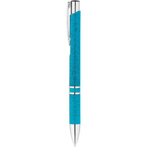 BETA WHEAT. Kugelschreiber Aus Strohfaser Und ABS Mit Clip , hellblau, Weizenstroh. ABS. Metall, 1,00cm (Höhe), Bild 1