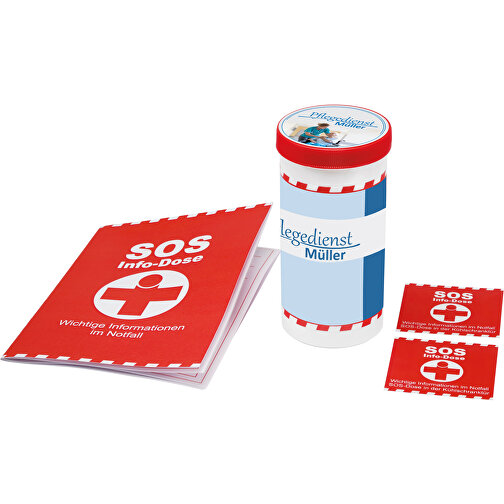 SOS-Info-Dose Individuelle Banderole Und Deckelaufkleber , weiß, rot, PP+PAP, 11,00cm (Höhe), Bild 1