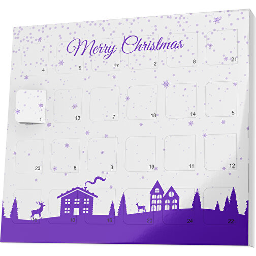 XS Adventskalender Weihnachtsdorf , M&M\'s, weiß / violet, Vollkartonhülle, weiß, 1,60cm x 12,00cm x 14,00cm (Länge x Höhe x Breite), Bild 1