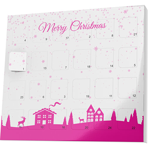 XS Adventskalender Weihnachtsdorf , M&M\'s, weiß / pink, Vollkartonhülle, weiß, 1,60cm x 12,00cm x 14,00cm (Länge x Höhe x Breite), Bild 1