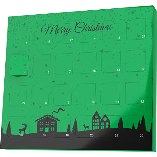 XS Adventskalender Weihnachtsdorf , Brandt, grün / schwarz, Vollkartonhülle, weiß, 1,60cm x 12,00cm x 14,00cm (Länge x Höhe x Breite), Bild 1
