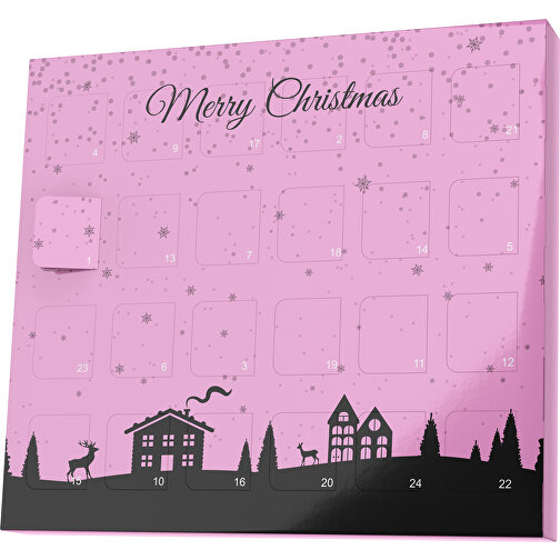 XS Adventskalender Weihnachtsdorf , Brandt, rosa / schwarz, Vollkartonhülle, weiß, 1,60cm x 12,00cm x 14,00cm (Länge x Höhe x Breite), Bild 1