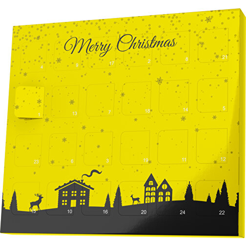 XS Adventskalender Weihnachtsdorf , Brandt, gelb / schwarz, Vollkartonhülle, weiß, 1,60cm x 12,00cm x 14,00cm (Länge x Höhe x Breite), Bild 1