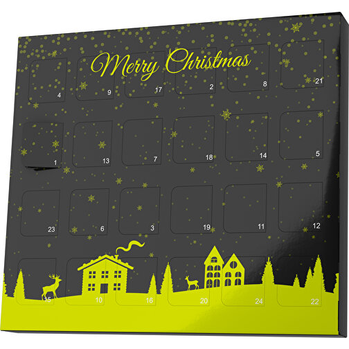 XS Adventskalender Weihnachtsdorf , Brandt, schwarz / hellgrün, Vollkartonhülle, weiss, 1,60cm x 12,00cm x 14,00cm (Länge x Höhe x Breite), Bild 1