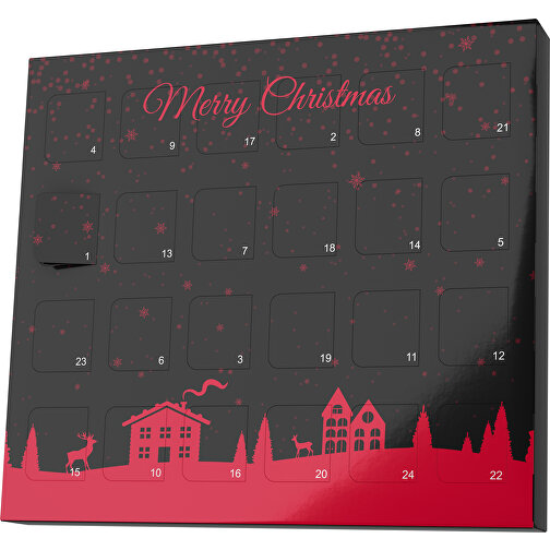 XS Adventskalender Weihnachtsdorf , Brandt, schwarz / dunkelrot, Vollkartonhülle, weiss, 1,60cm x 12,00cm x 14,00cm (Länge x Höhe x Breite), Bild 1